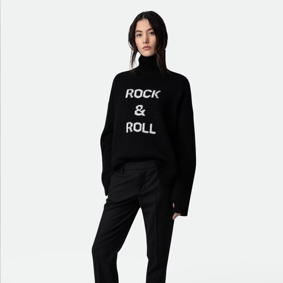 Zadig & Voltaire Alma Black Knit Rock N Roll Turtleneck Sweater - Picture 1 of 4